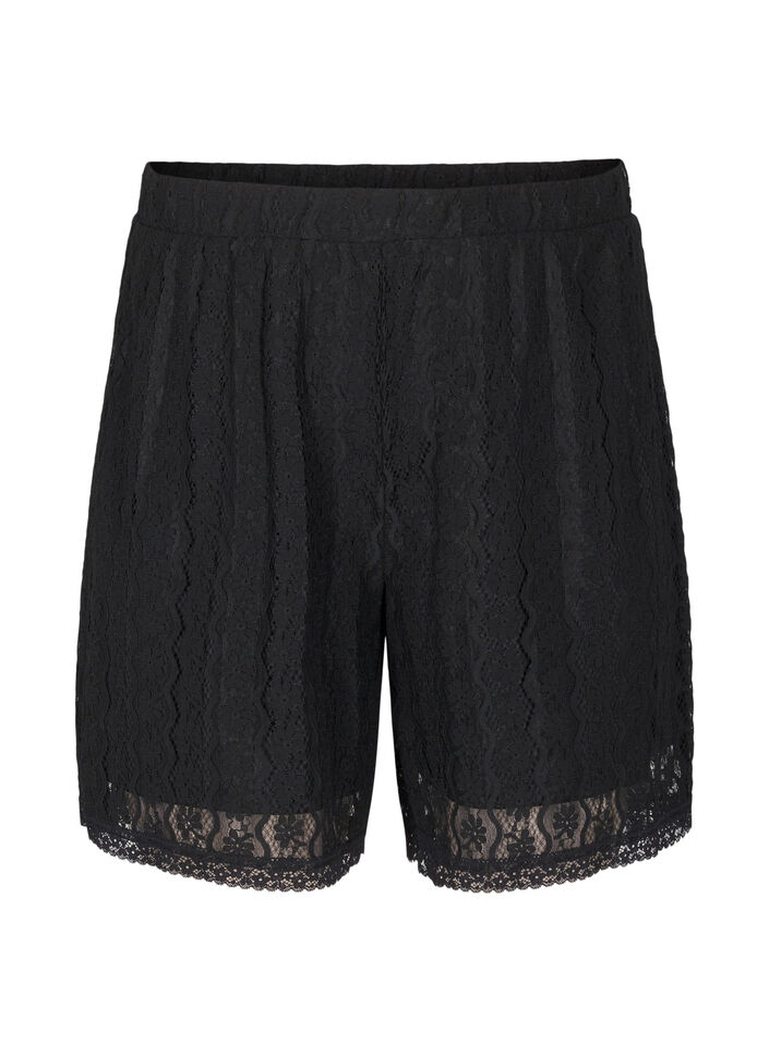 Hoog getailleerde kanten short, Black, Packshot