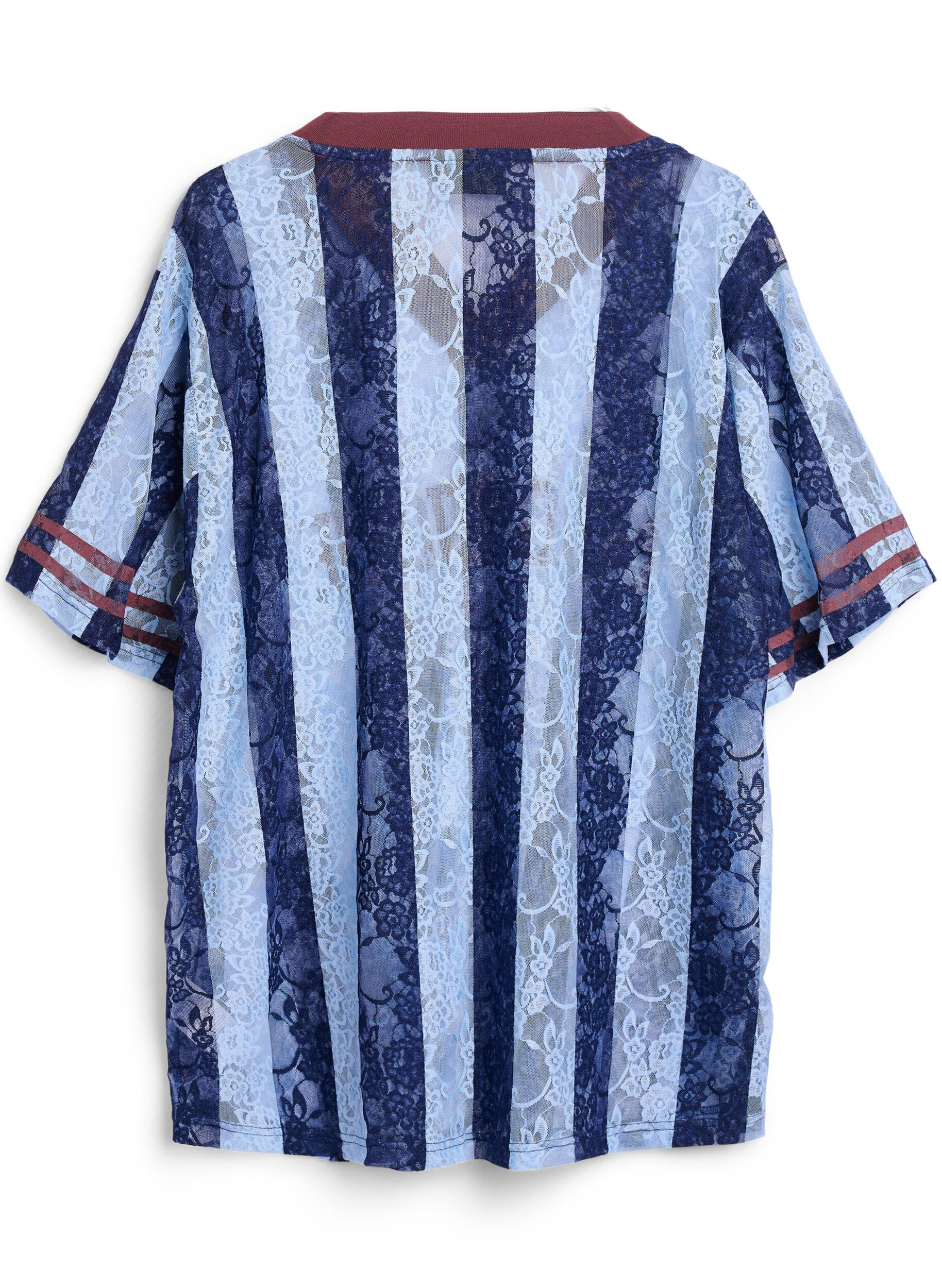 ZizziGestreepte kanten blouse met opvallende print, Blauw, Packshot image number 1