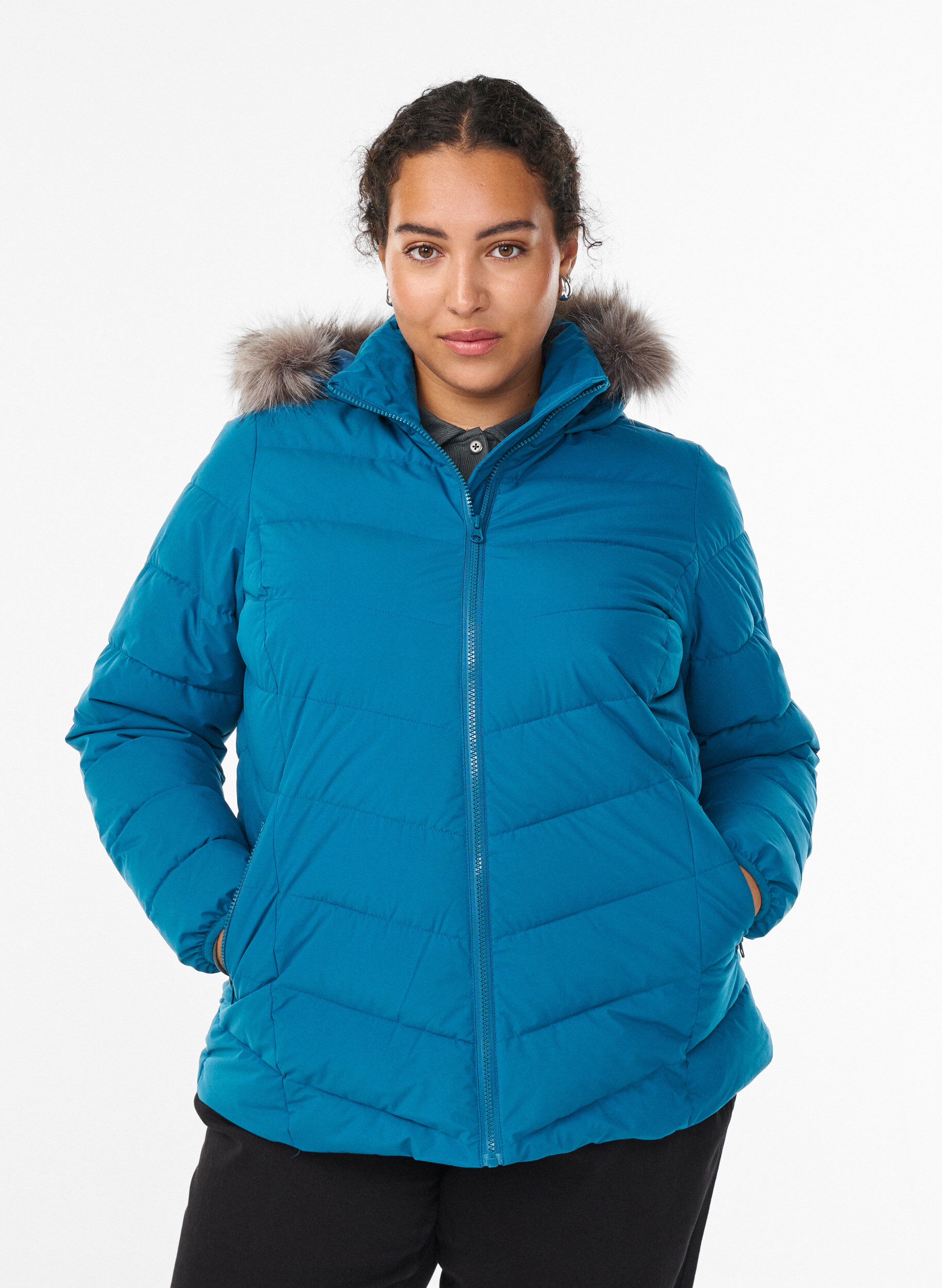 ZizziKort pufferjack met capuchon, Blauw, Model image number 0