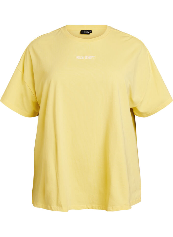 T-shirt van biologisch katoen met klein frontmotief, Geel, Packshot