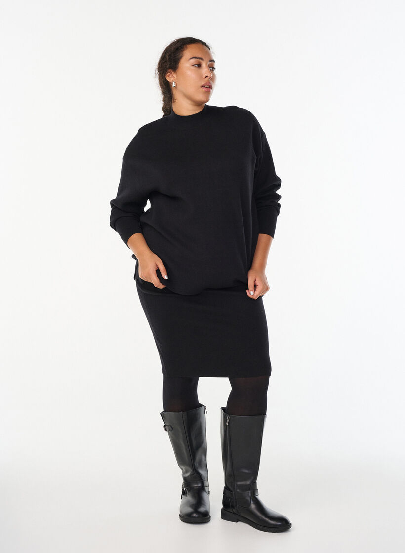 Gebreide blouse met hoge hals, Zwart, Model image number 1