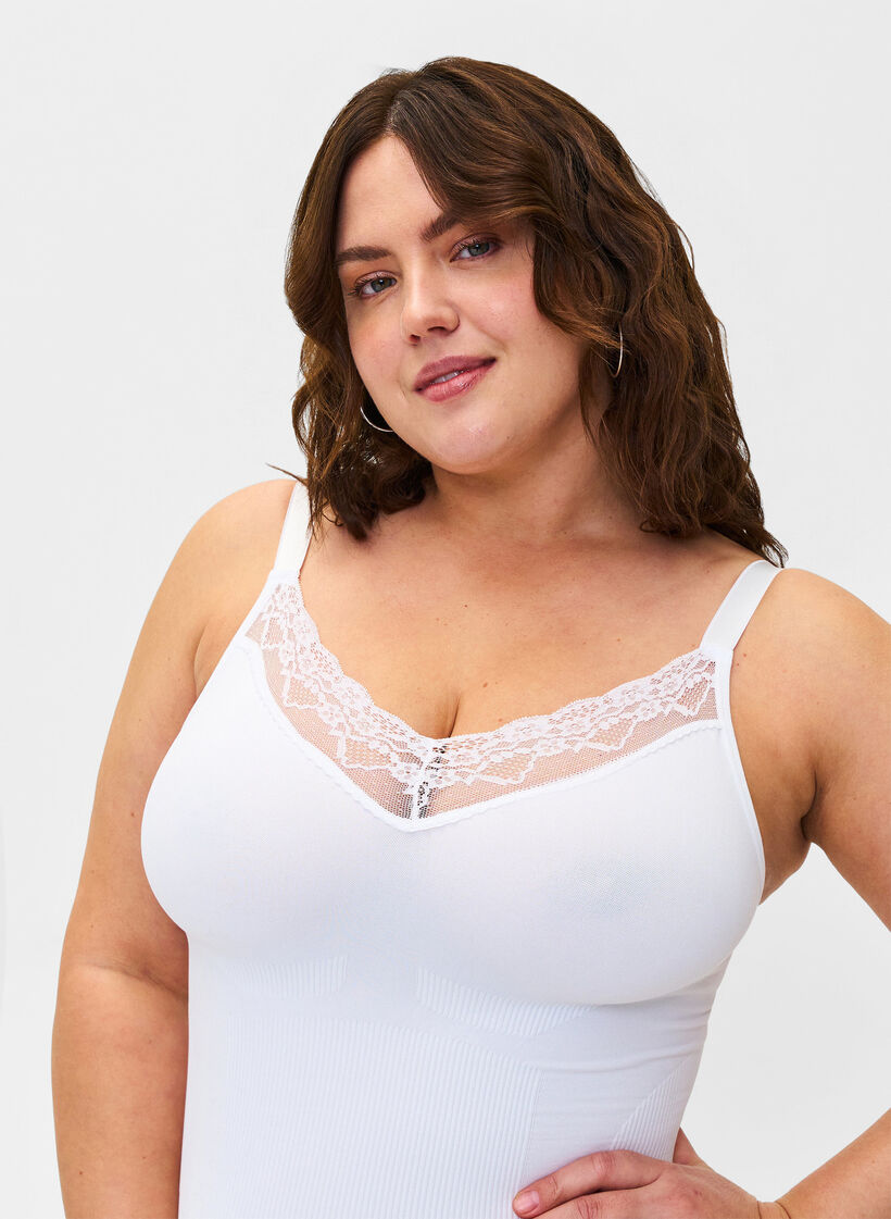Shapewear bodystocking met veters, Bright White, Model