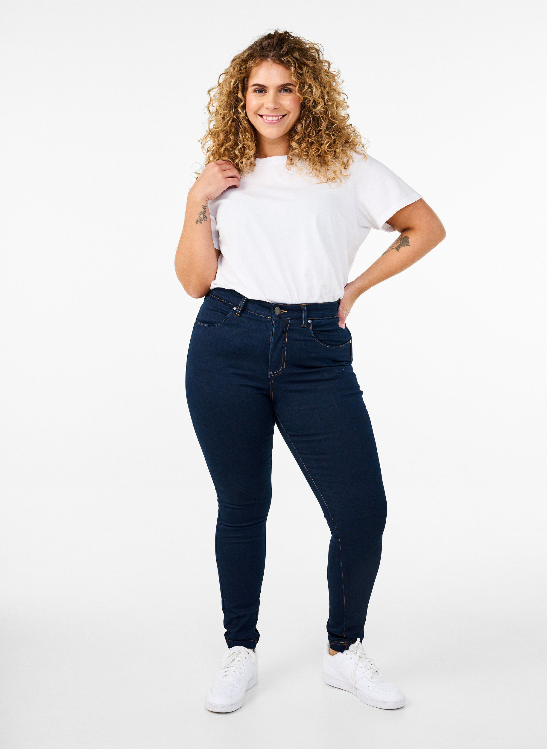 Super slim Amy jeans met hoge taille, Unwashed, Model