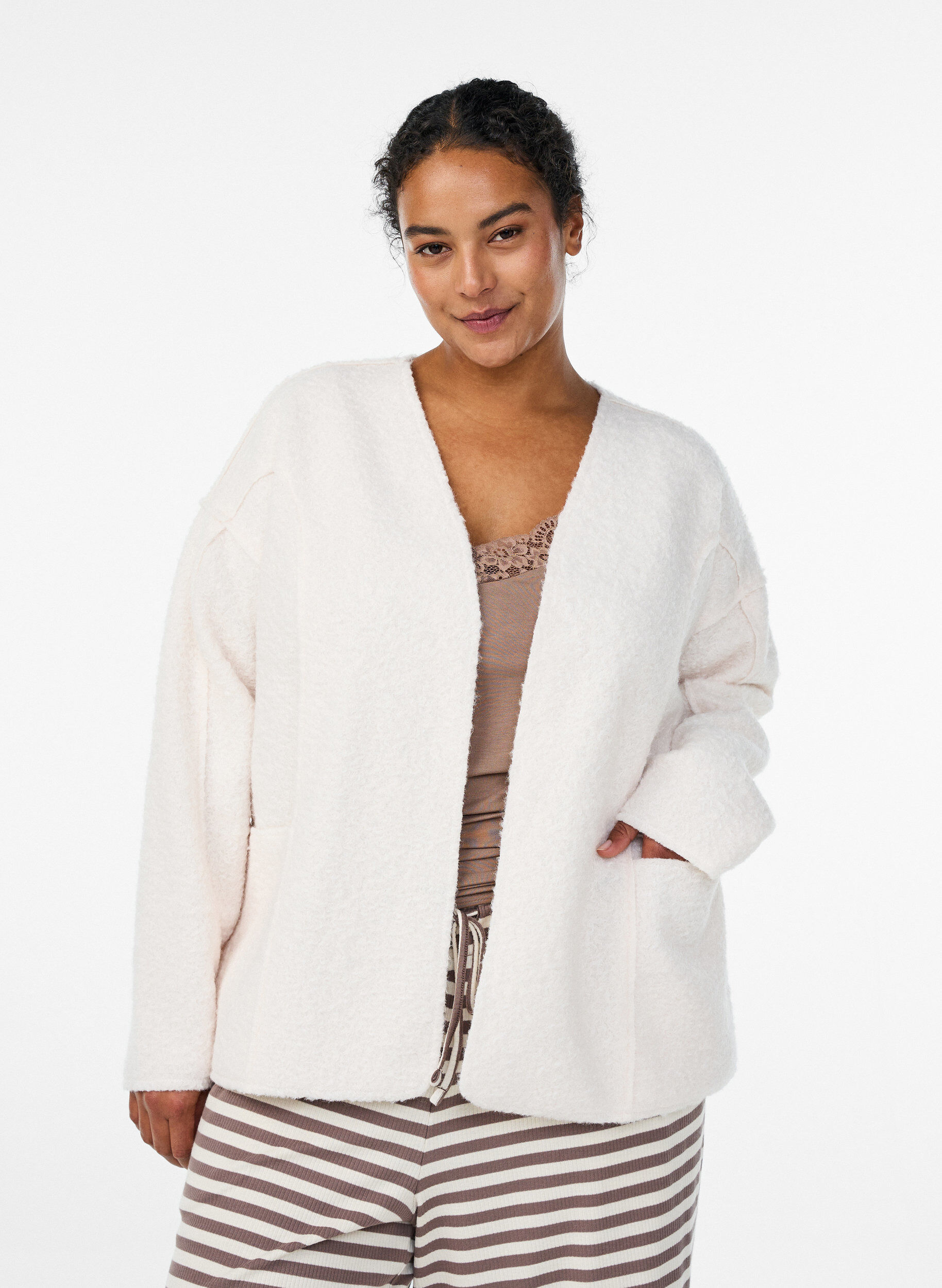 Losvallend vest met zakken, Vanille, Model