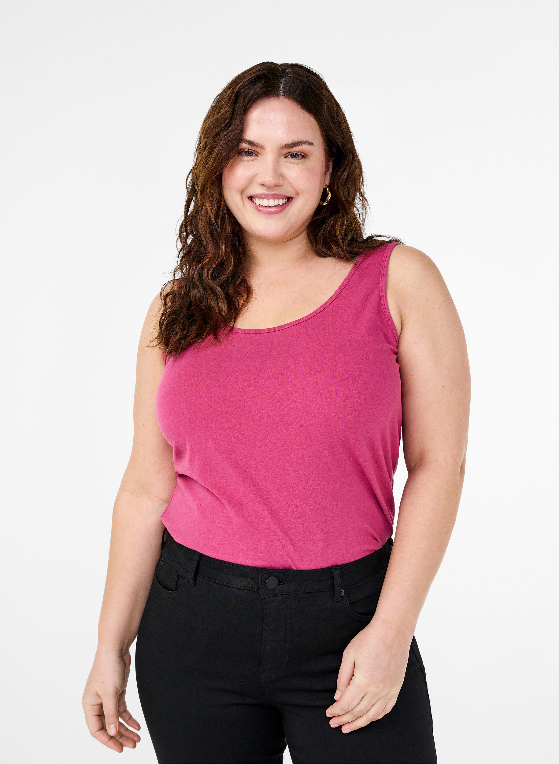 Solide kleur basis top in katoen, Rood, Model