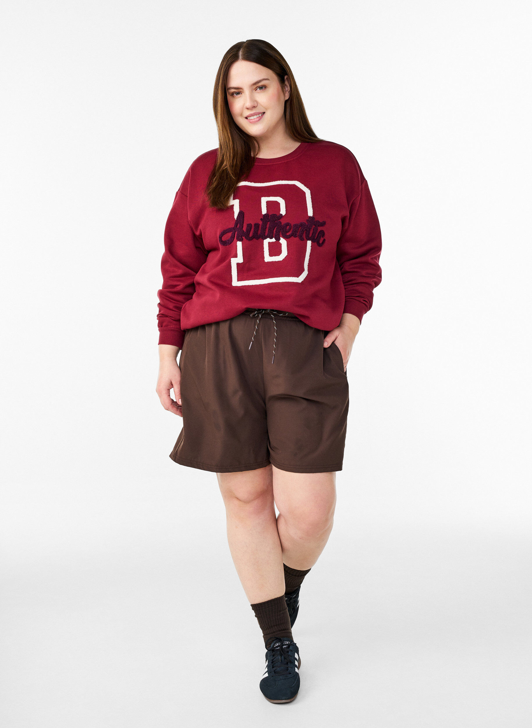 ZizziSweatshirt met badstof tekst, Donker Bordeaux, Model image number 1