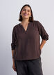 Blouse met ballonsilhouet en V-hals, Bruin, Model image number 0
