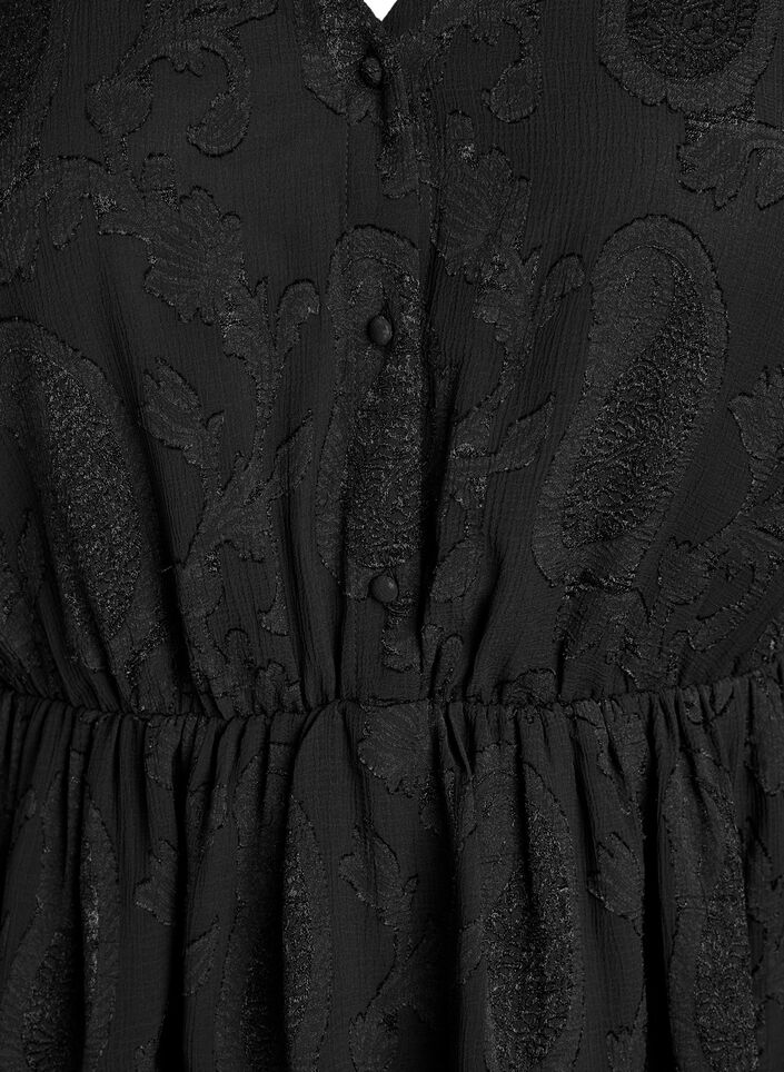 Korte jurk met ruches en een textuurpatroon, Zwart, Packshot image number 2