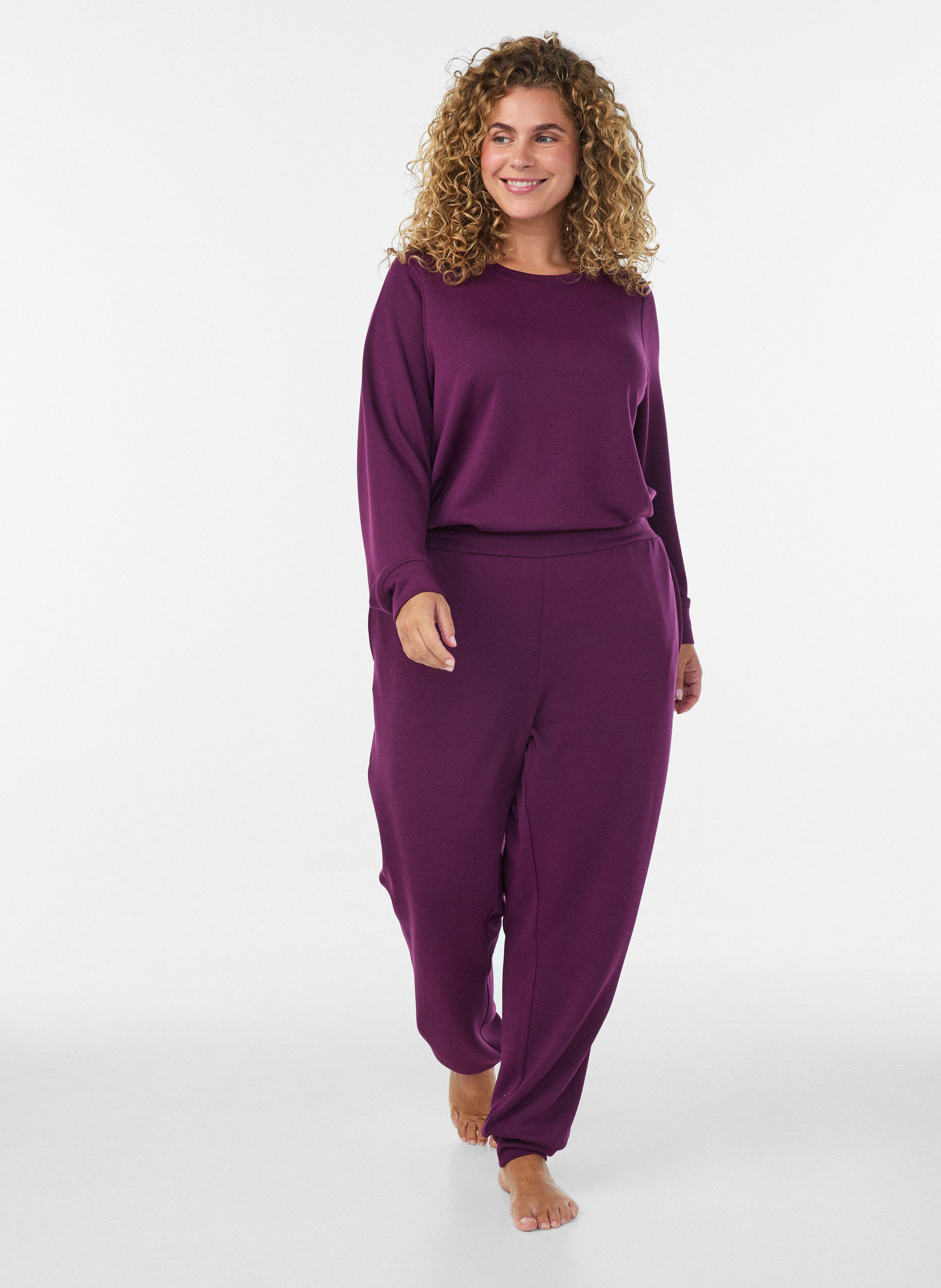 Jerseybroek met hoge taille en zakken, Paars, Model