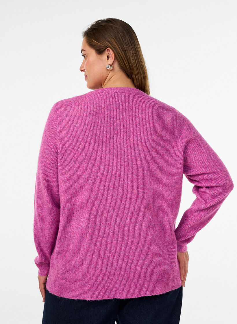 Gem&ecirc;leerde gebreide blouse met ronde hals, Paars, Model image number 2
