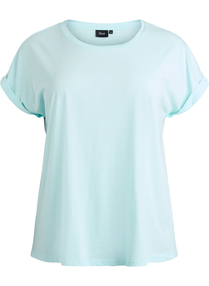 T-shirt met korte mouwen in een katoenmix, Turquoise, Packshot image number 0