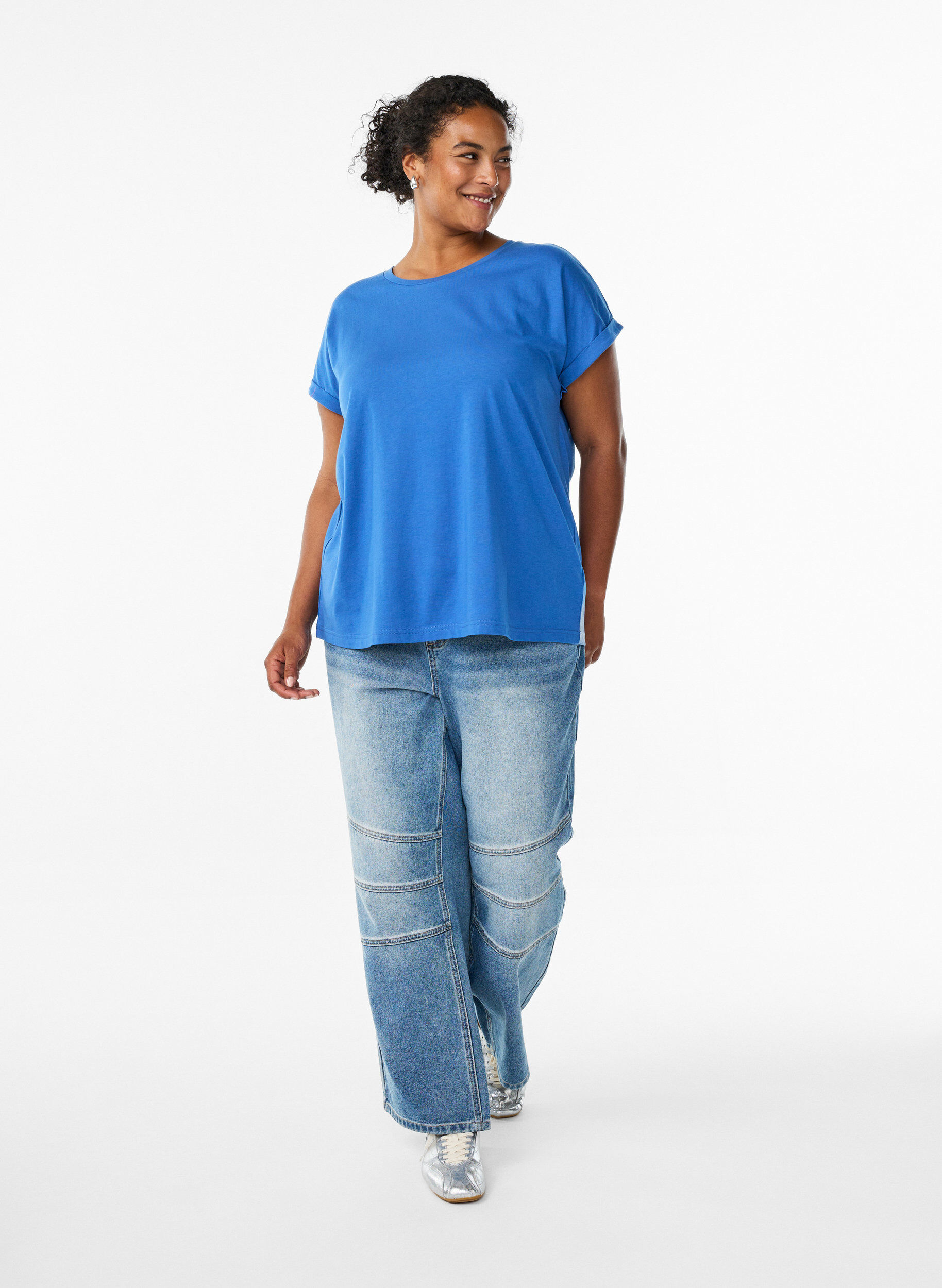 ZizziT-shirt met korte mouwen van katoenmix, Blauw, Model image number 1