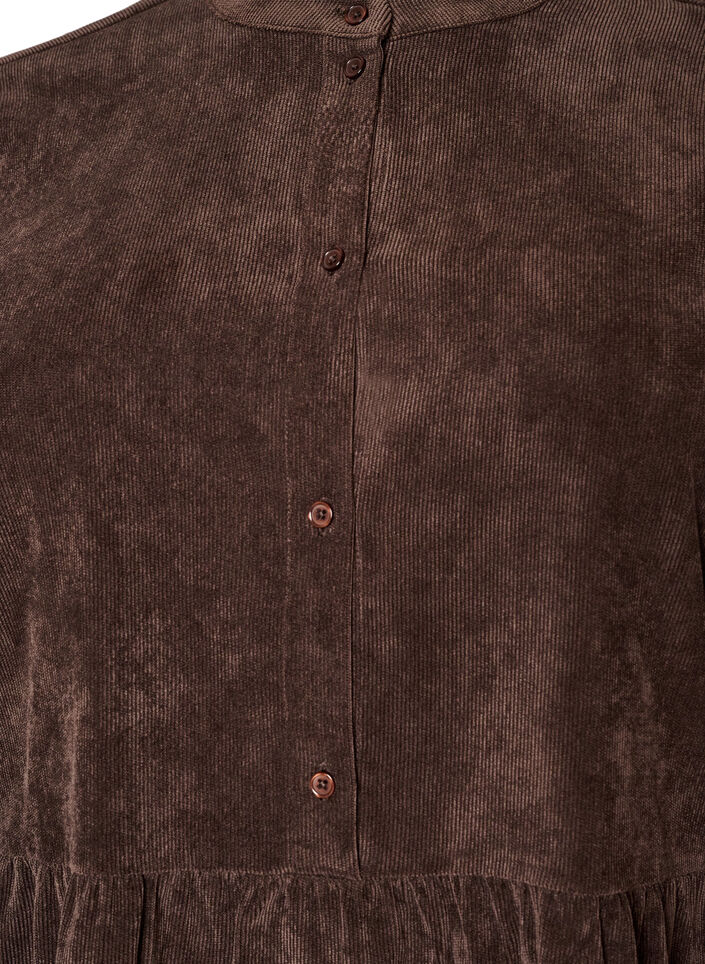 Corduroy jurk met A-lijn en opstaande kraag, Bruin, Packshot image number 2