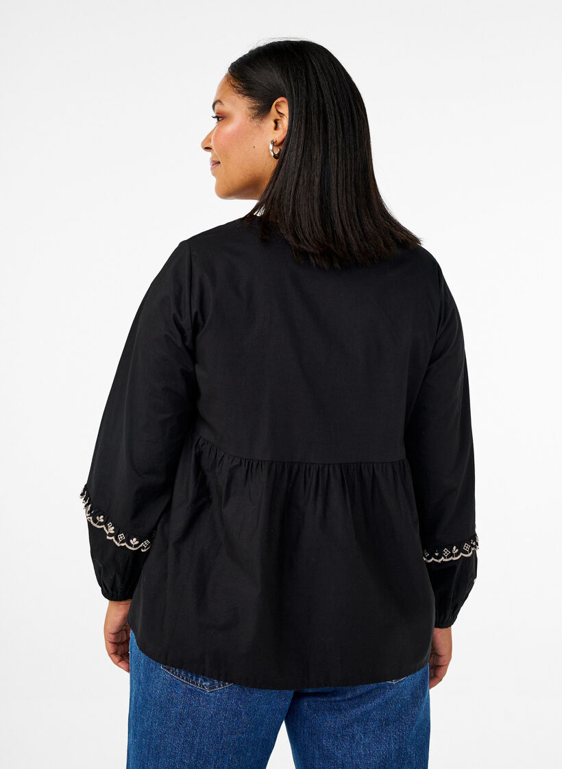 Blouse met open voorkant en geborduurde details, Zwart, Model image number 2