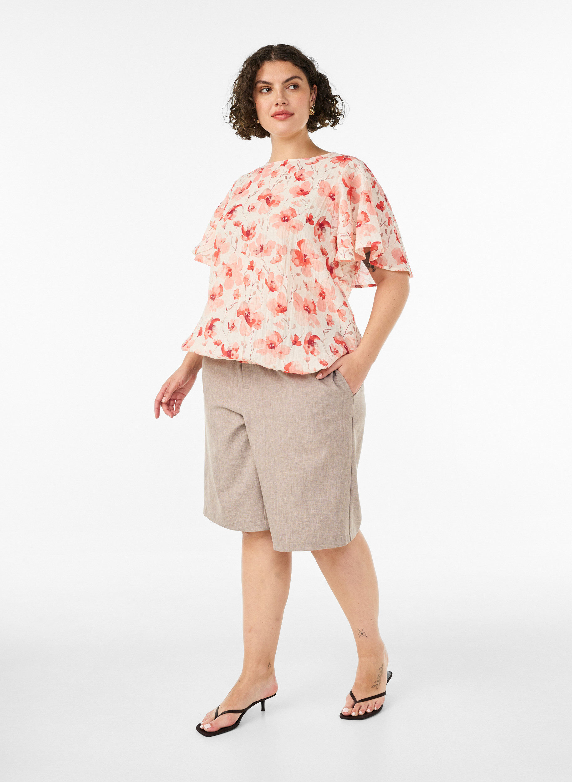 ZizziBlouse met ballonavorm en vleermuismouwen, Oranje, Model image number 0