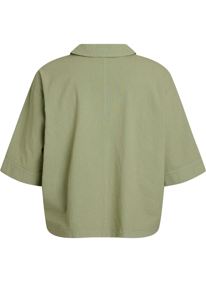 Losse blouse met kraag en 1/2 mouwen, Groen, Packshot image number 1