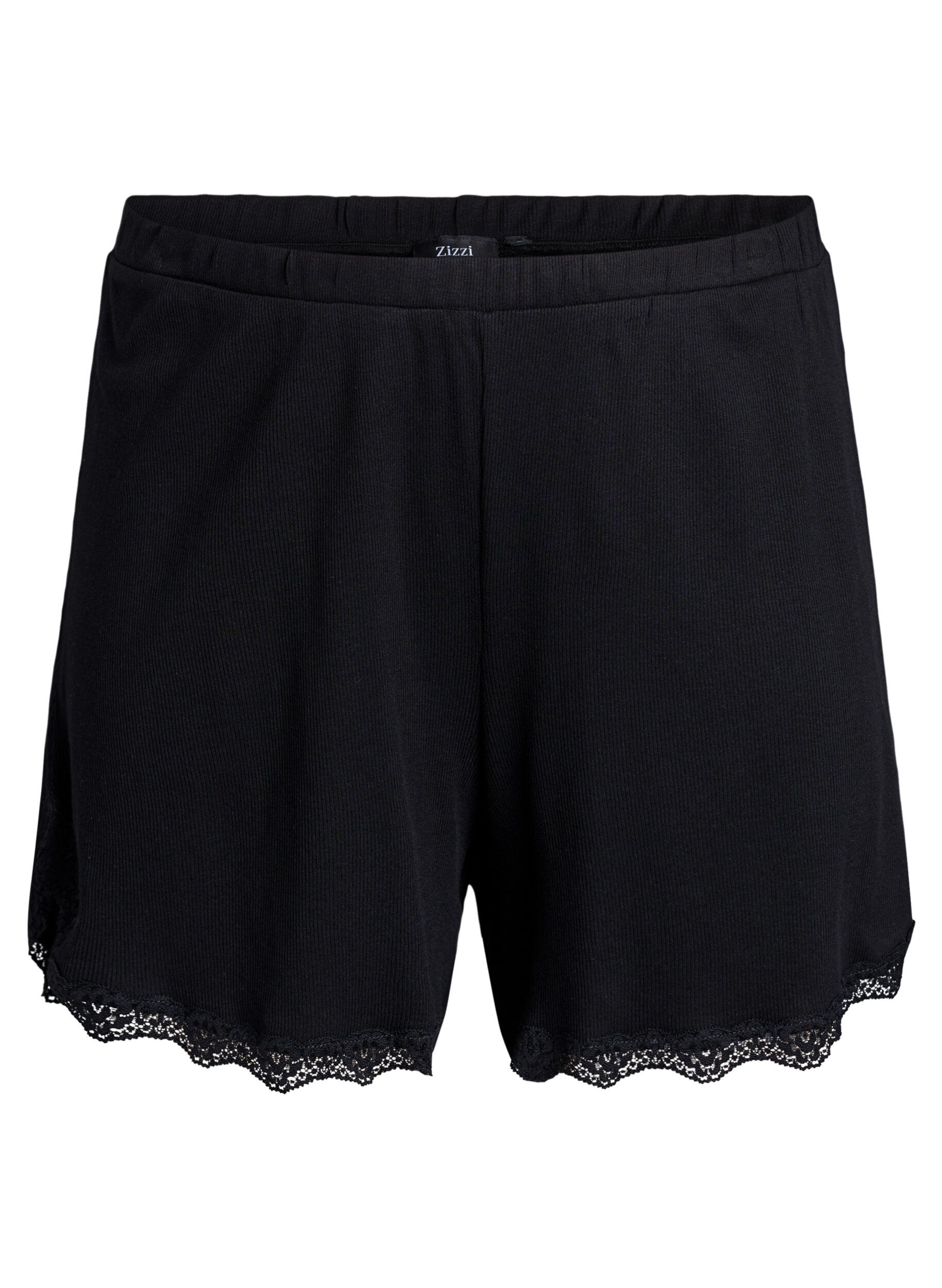 Lichte nachtshorts met ribde structuur en kanten afwerking