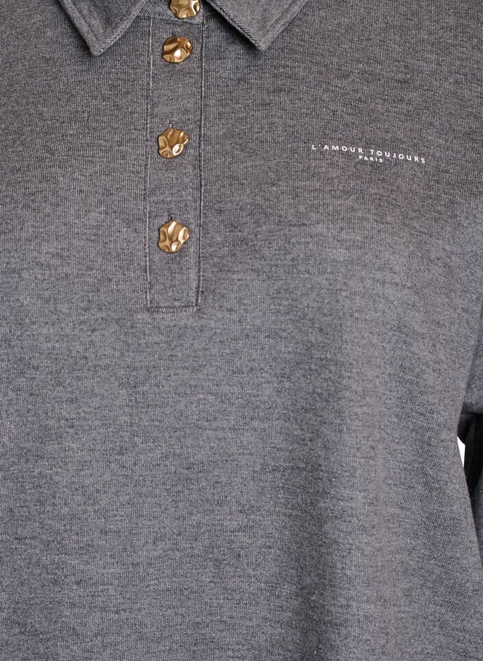 Polo met lange mouwen met decoratieve knopen, Medium Grey Melange, Packshot