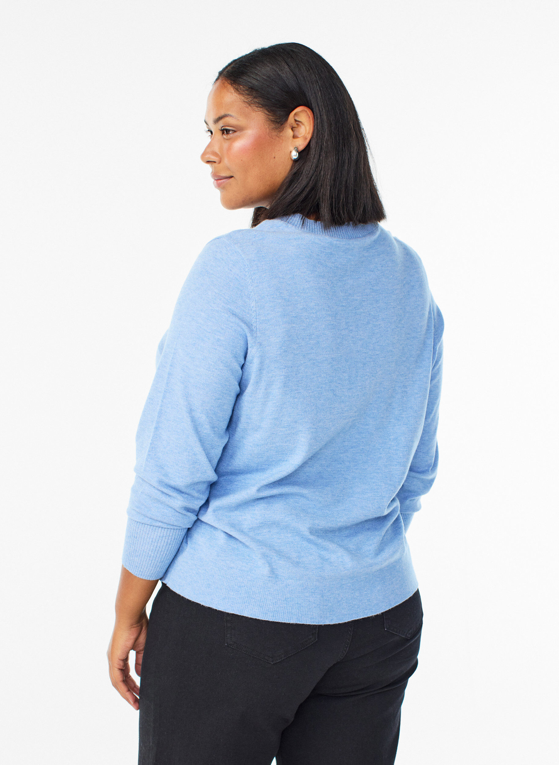 ZizziFLASH - Gebreide blouse met ronde hals, Blauw, Model image number 2