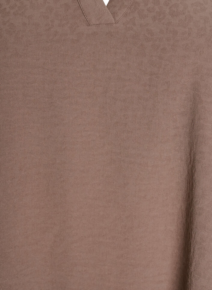 Blouse met korte mouwen met ruches en V-hals, Bruin, Packshot image number 2