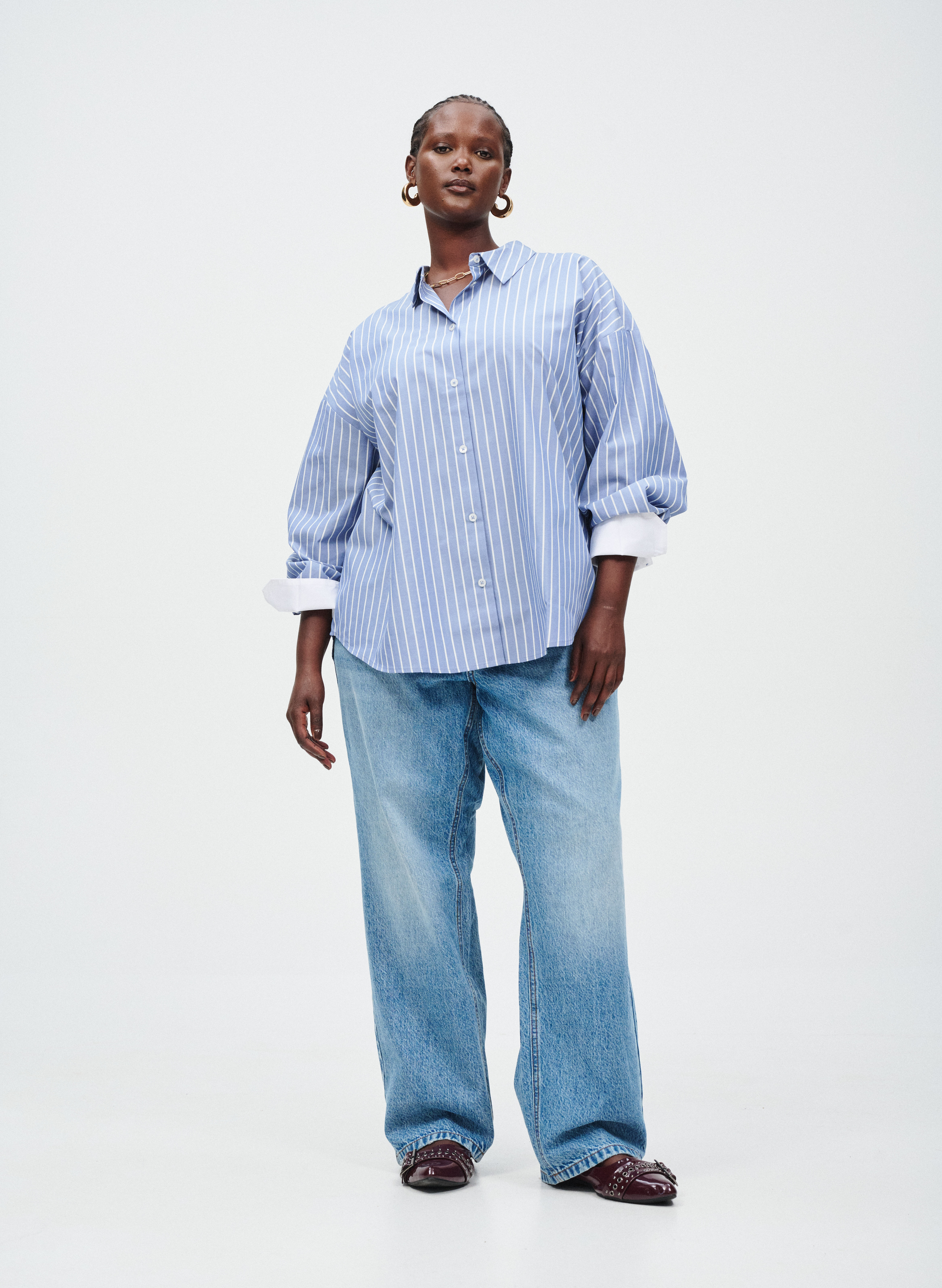 ZizziBlauw shirt met strepen, , Model