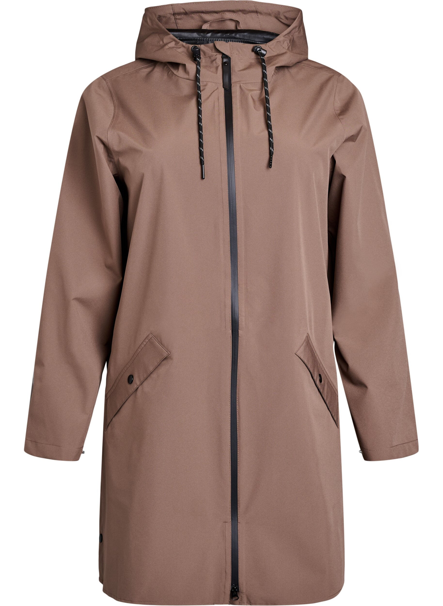 ZizziRegenjas met zakken en capuchon, Bruin, Packshot image number 0