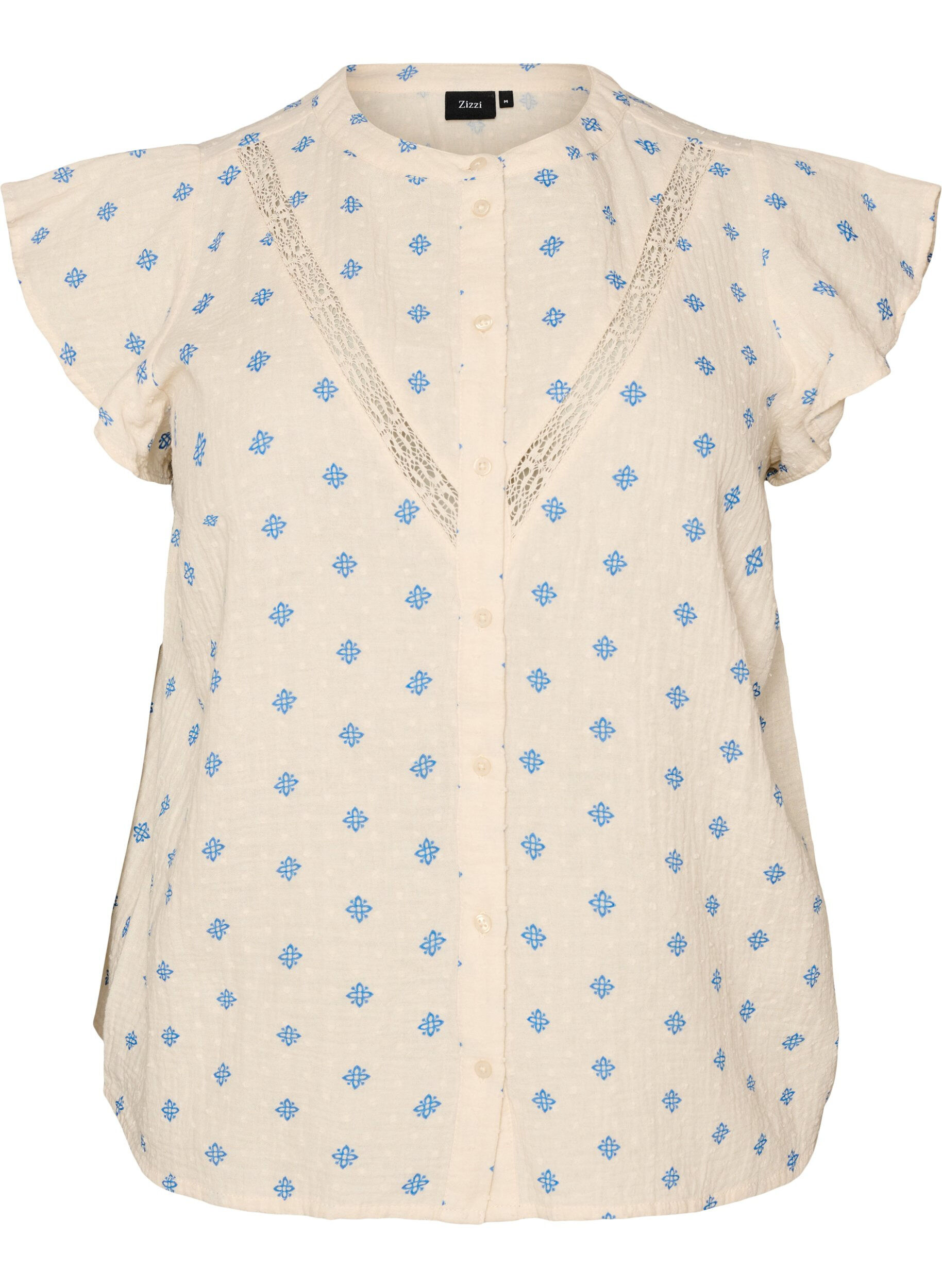 Mouwloze blouse met gehaakte afwerking en ruchesdetails