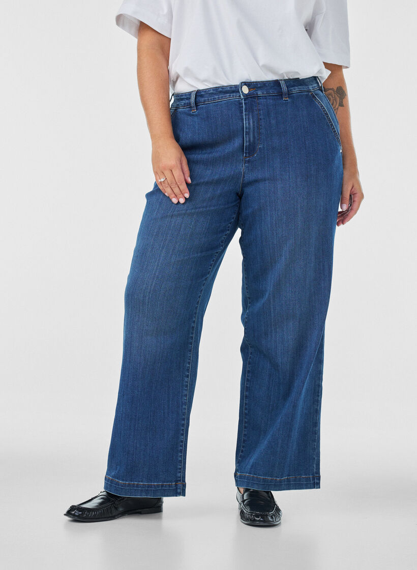 Wide fit Myra jeans met hoge taille, Blauw, Model image number 2