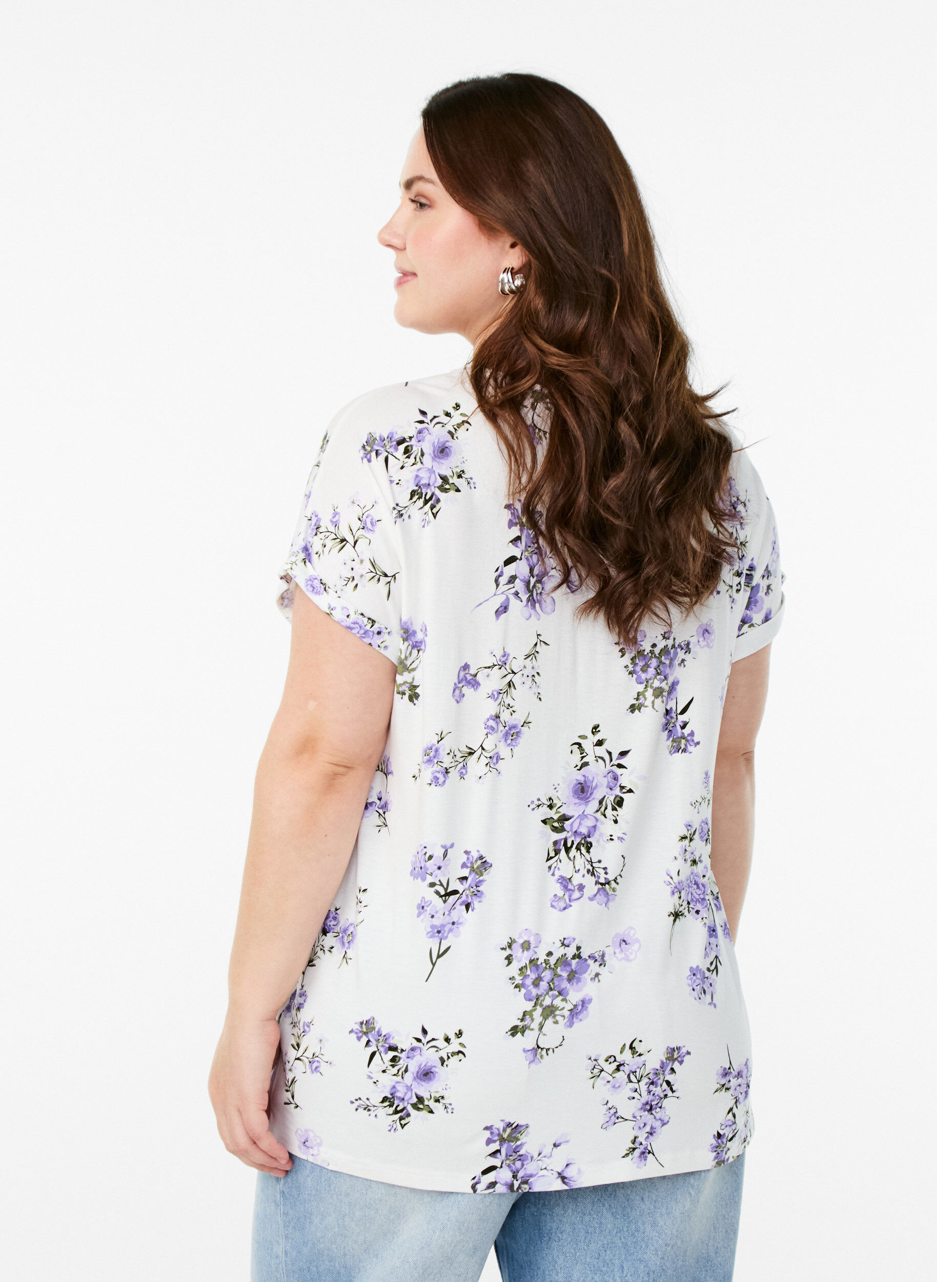 ZizziT-shirt met bloemenprint, Paars, Model image number 2