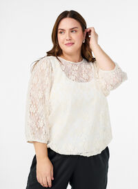 Kantblouse met 3/4 mouwen, Vanille Kantblouse met 3/4 mouwen, Vanille, Model