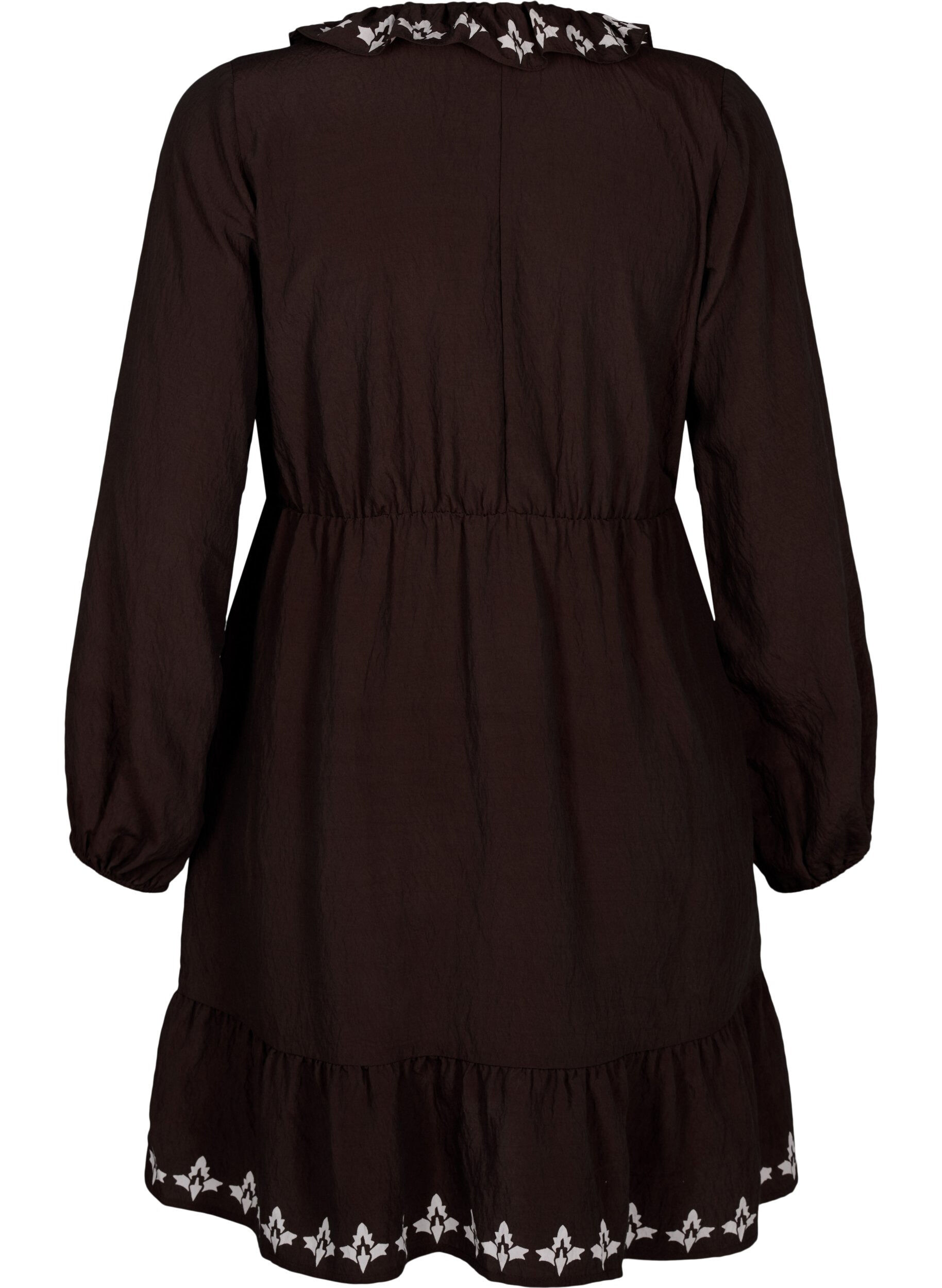 ZizziJurk van viscose met lange mouwen en print, Bruin, Packshot image number 1