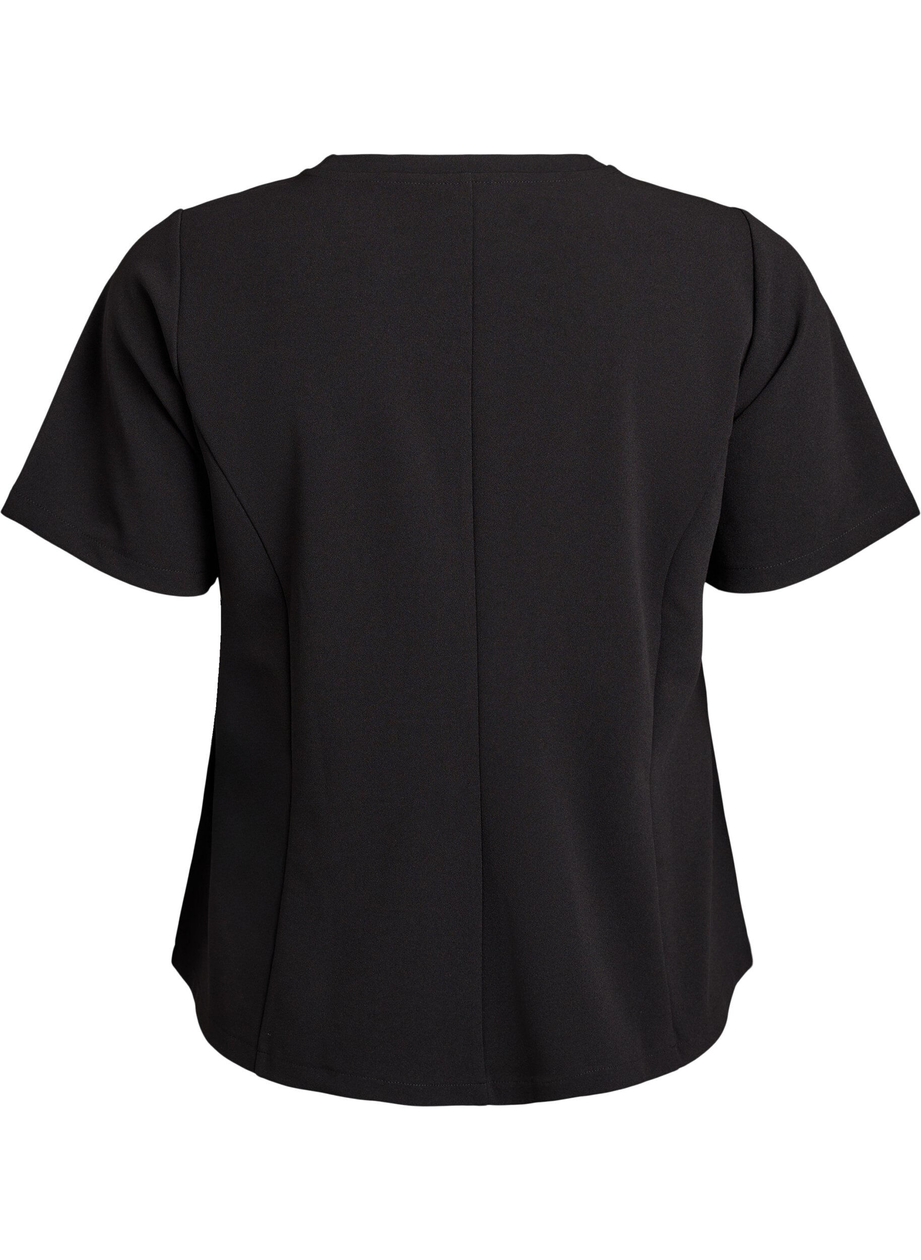 ZizziKorte mouwen blouse met figuurnaden, Zwart, Packshot image number 1