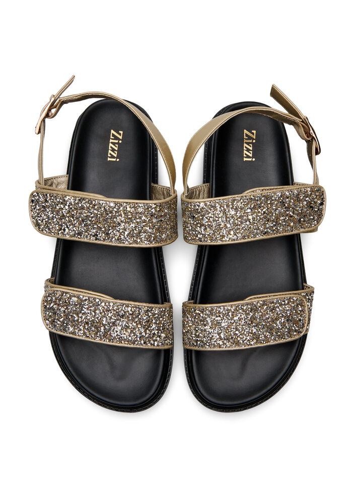 Wide fit - Glitter sandaal met klittenbandsluiting, Golden Glitter, Packshot