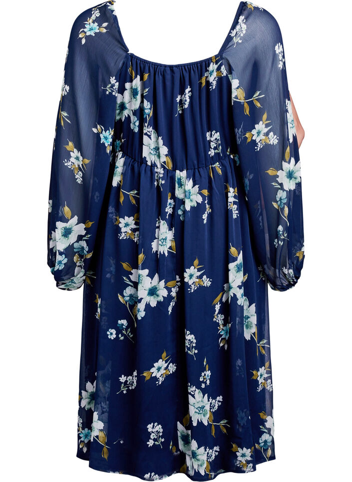 Chiffon feestjurk met lange mouwen, Blauw, Packshot image number 1