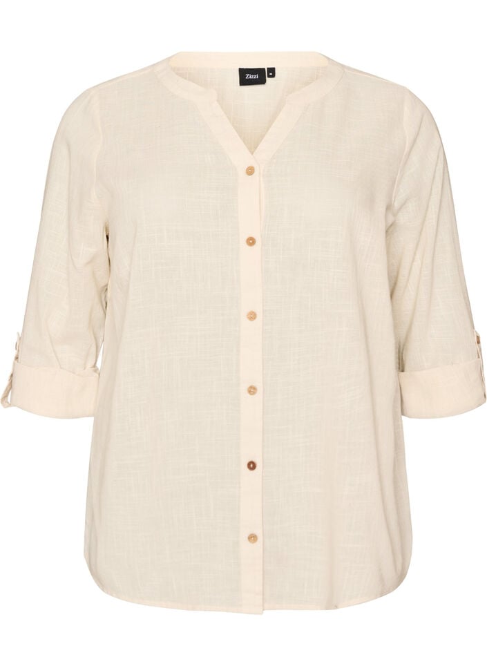 Katoenen blouse met een V-hals, Vanille, Packshot image number 0