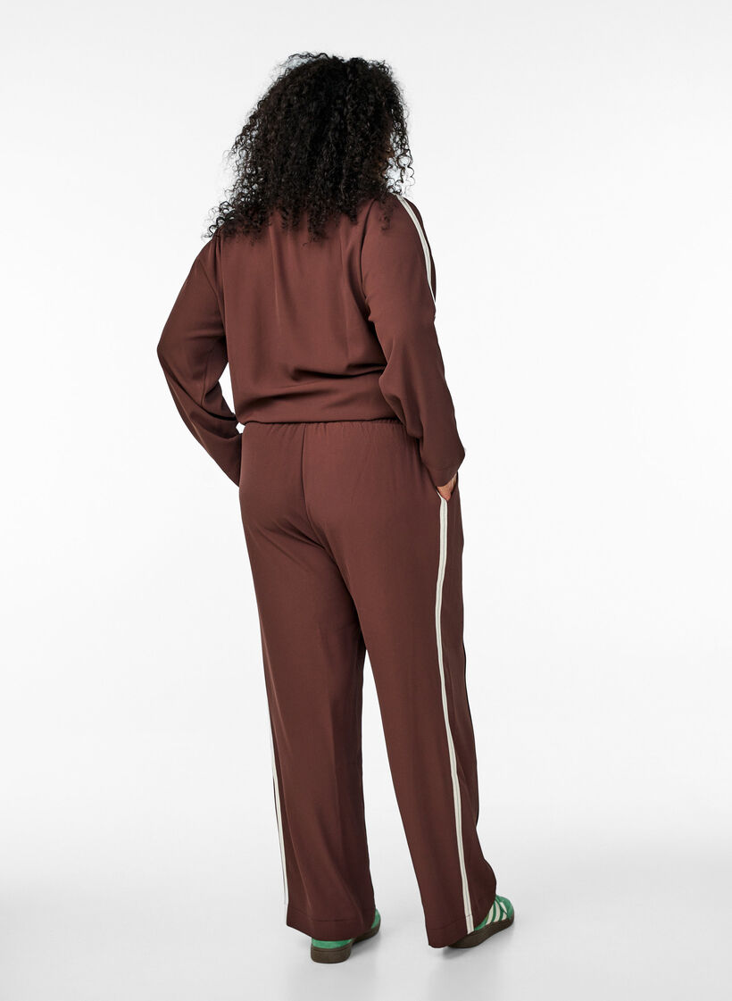 Sportieve broek met rechte pijpen en zijstrepen, Deep Mahogany, Model
