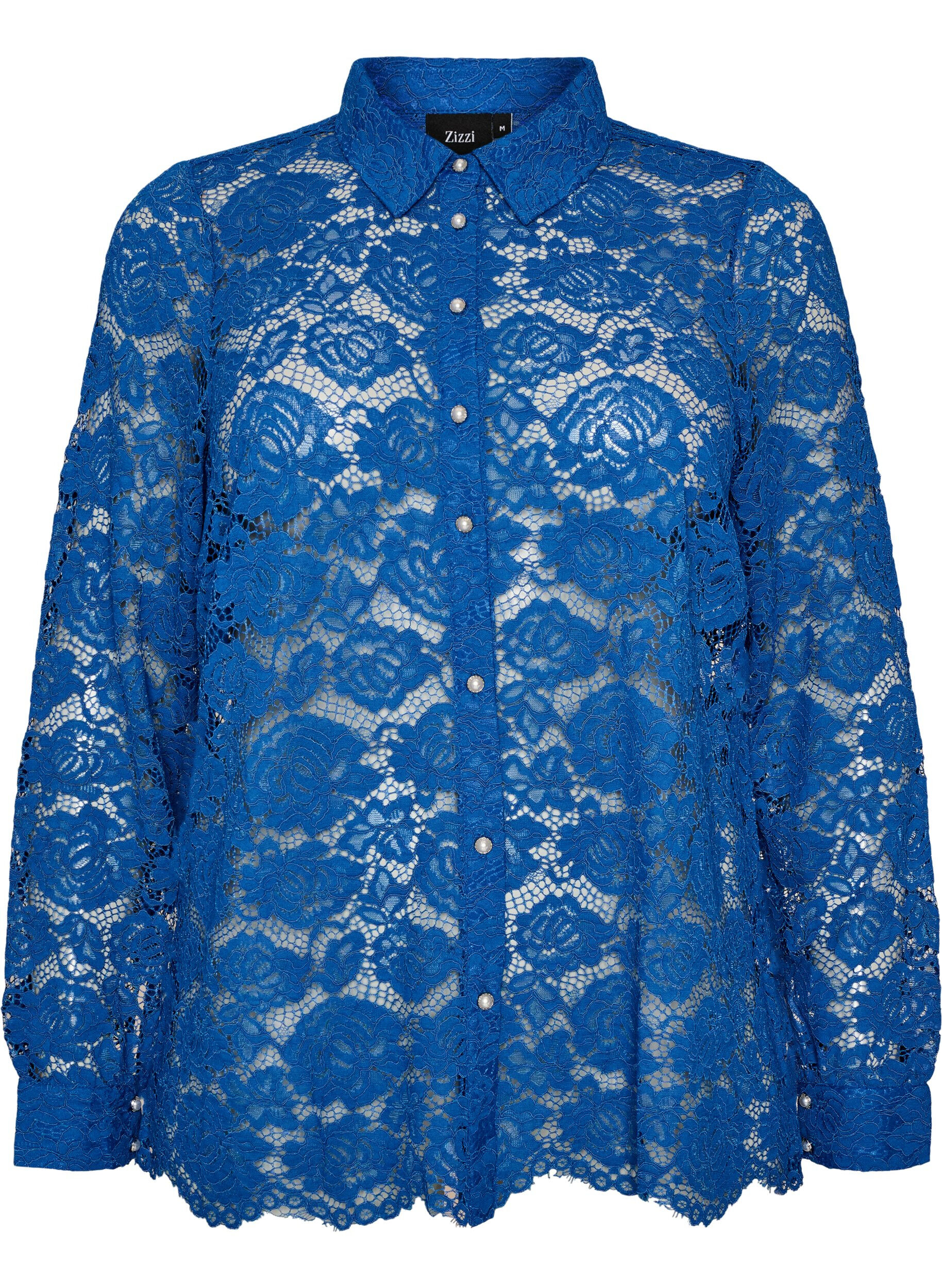 Kanten shirt met parelknopen