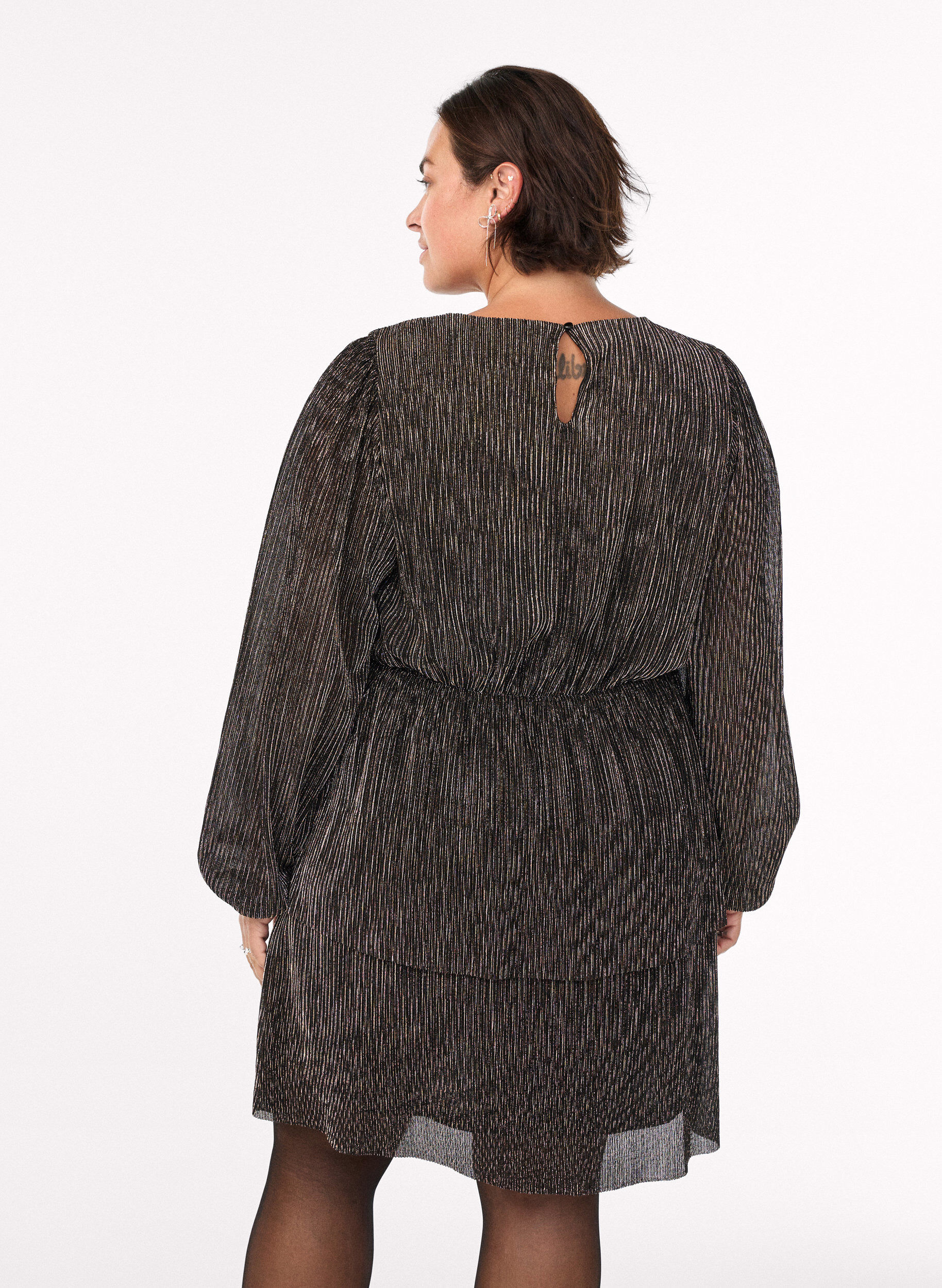 ZizziJurk met glitterstrepen en lange mouwen, Zwart, Model image number 2