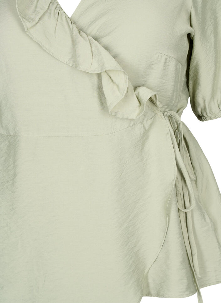 Wikkelblouse van viscose met korte mouw, Seagrass , Packshot image number 2