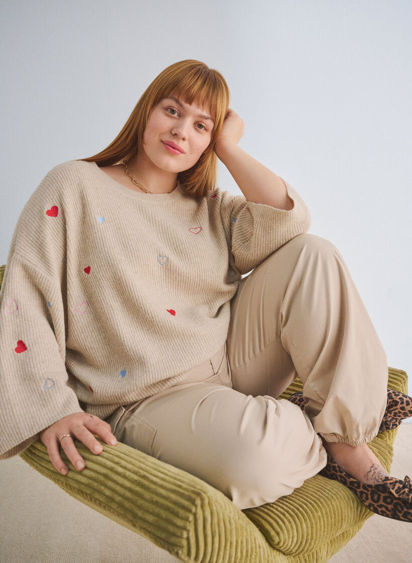 Jumper met hartjes en 3/4 mouwen, Beige, Image image number 0