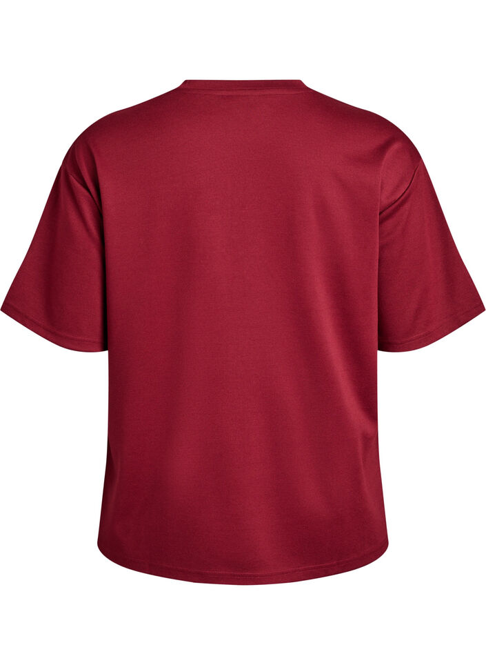T-shirt met ronde hals en rhinestones, Donker Bordeaux, Packshot image number 1