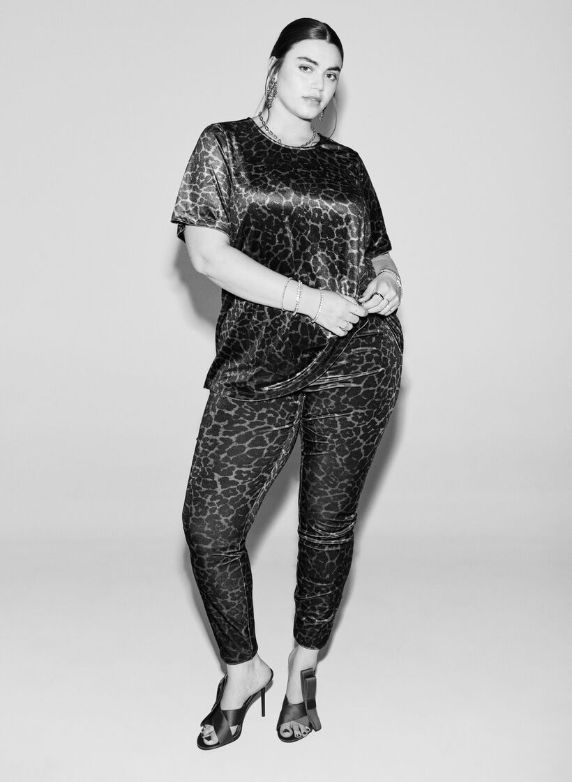 Velour leggings met luipaardpatroon, Bruin, Image