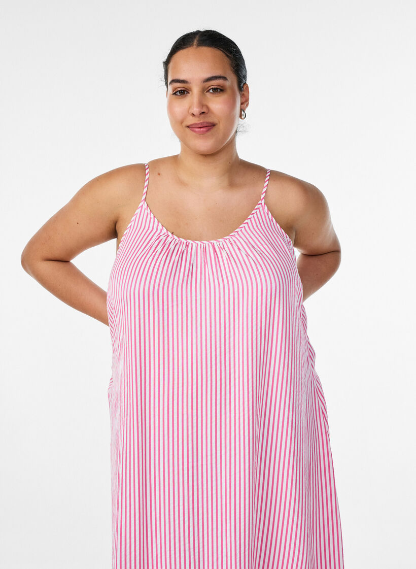 Zomerjurk met strepen en A-lijn pasvorm, Roze, Model image number 2