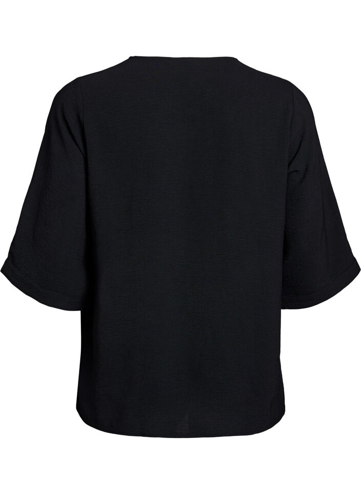Shirtblouse met V-hals en 3/4 mouwen, Zwart, Packshot image number 1