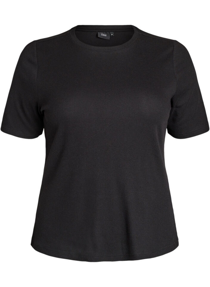 Basic rib T-shirt met ronde hals, Zwart, Packshot image number 0