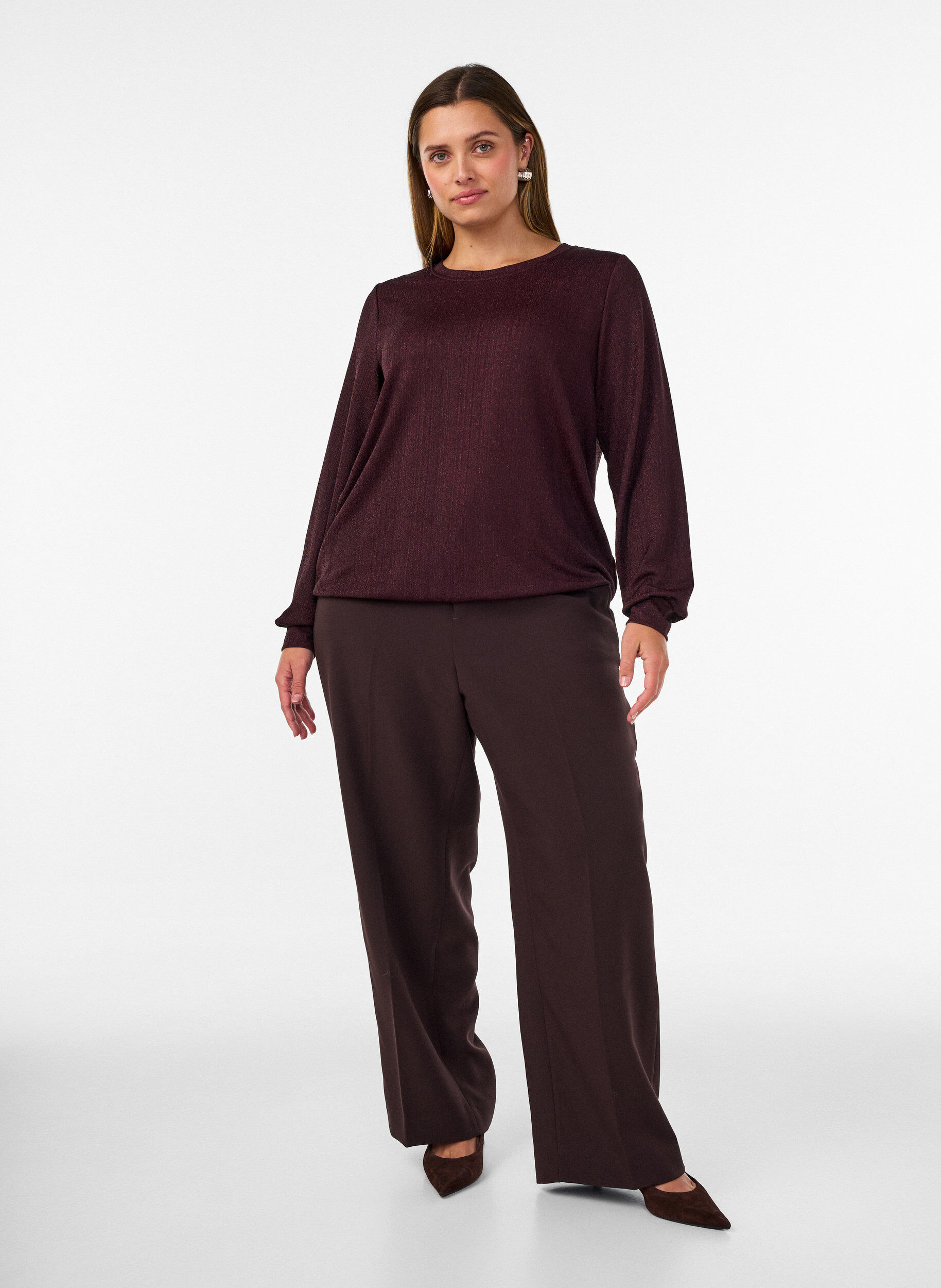 ZizziBlouse met verticale structuur en glitterdraad, Rood, Model image number 1