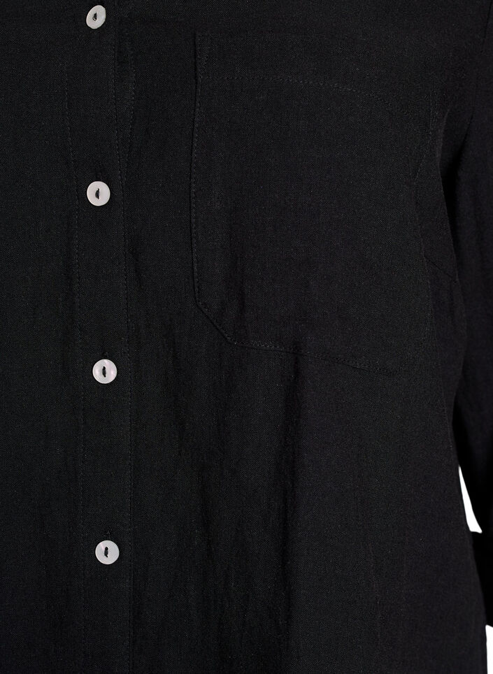 Linnen en viscose shirt met 3/4 mouwen, Zwart, Packshot image number 2