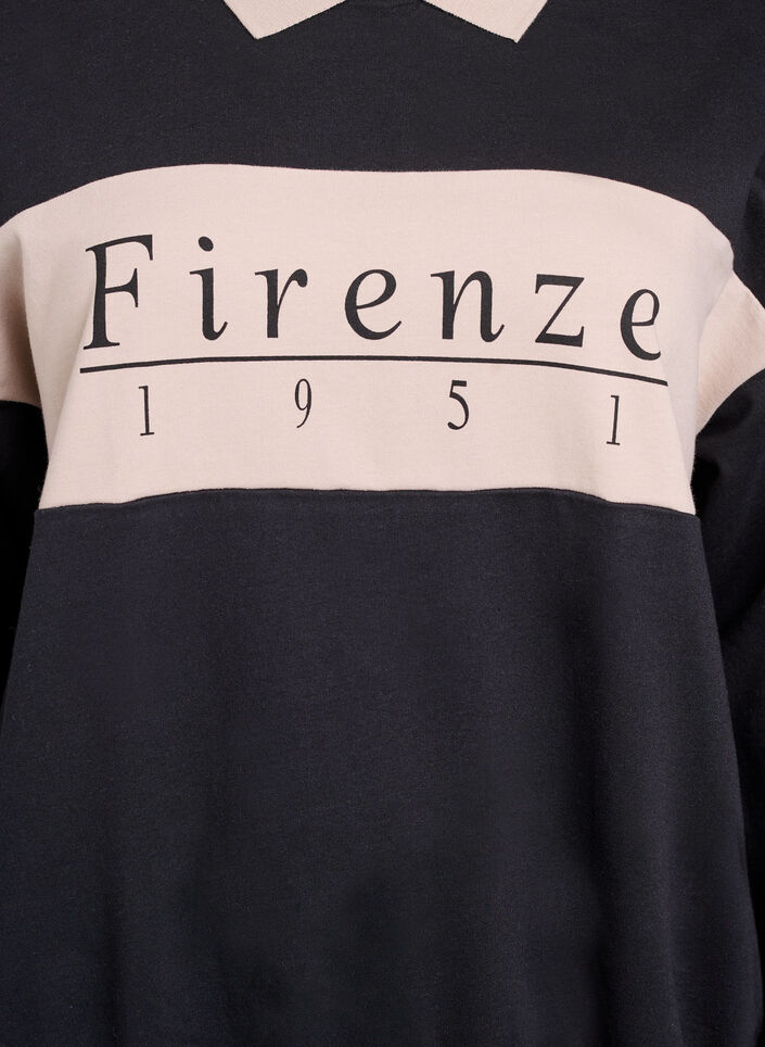 Sweatshirt met kraag en contrastprint van biologisch katoen, Black w. Simply Taup, Packshot