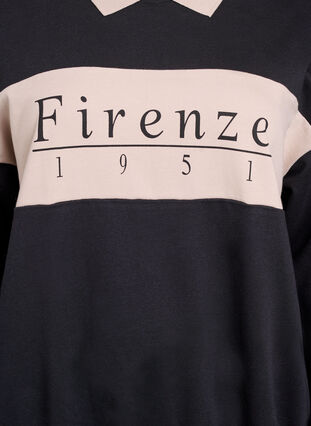ZizziSweatshirt met kraag en contrastprint van biologisch katoen, Black w. Simply Taup, Packshot image number 2