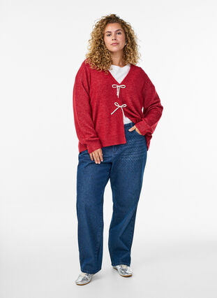 ZizziStraight-fit jeans met rhinestones en een hoge taille, Dark Blue, Model image number 0
